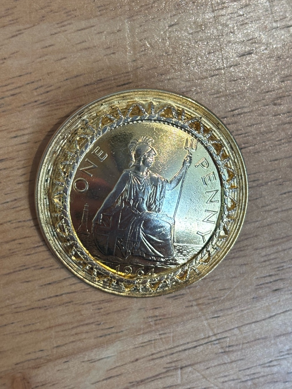 Vintage Freirich signed large Brooch Pin Gold Tone British One Penny